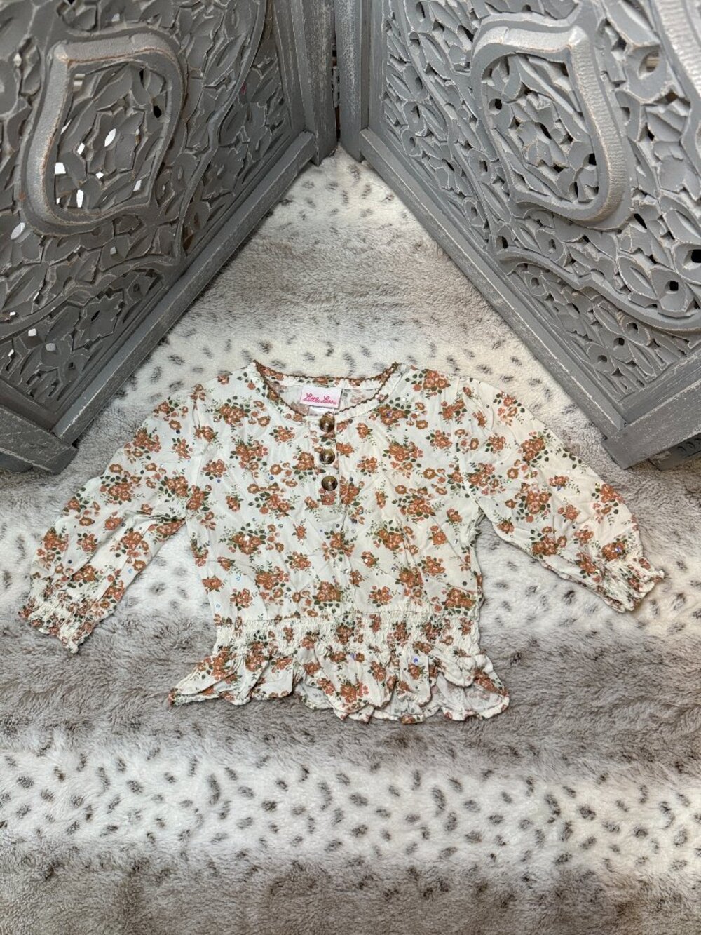 Little Lass cream peasant top girls size 6 sparkly floral cottagecore school